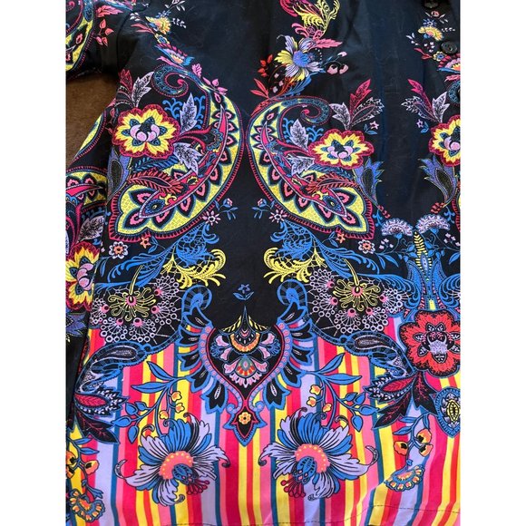 Attitudes by Renee Button Front Shirt Womens 12 Printed Panel One Side Black - Picture 4 of 7